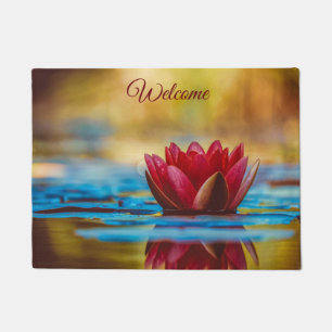 Burgundy Red Water Lily Welcome Doormat