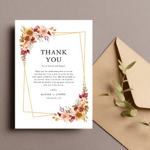 Burgundy Red Watercolor Floral Geometric Wedding Thank You Card