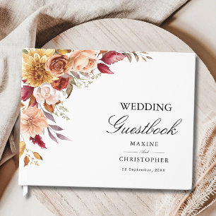 Burgundy Red Watercolor Floral Wedding Guest Book