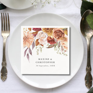Burgundy Red Watercolor Floral Wedding Napkin