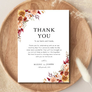 Burgundy Red Watercolor Floral Wedding Thank You Card