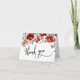 Burgundy Red Watercolor Flowers Thank You Script