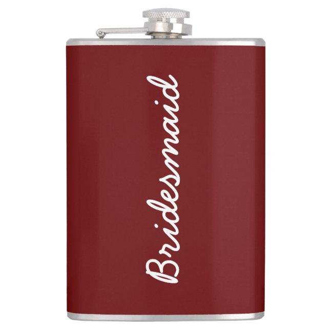 Burgundy Red Wedding Bridal Bridesmaid Gift Favour Hip Flask (Front)