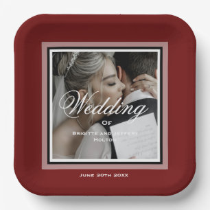Burgundy red wedding paper plates