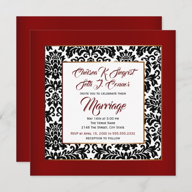 Burgundy Red, White and Black Invitation (Front/Back)