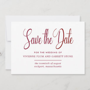 Burgundy Red & White Calligraphy Save the Date