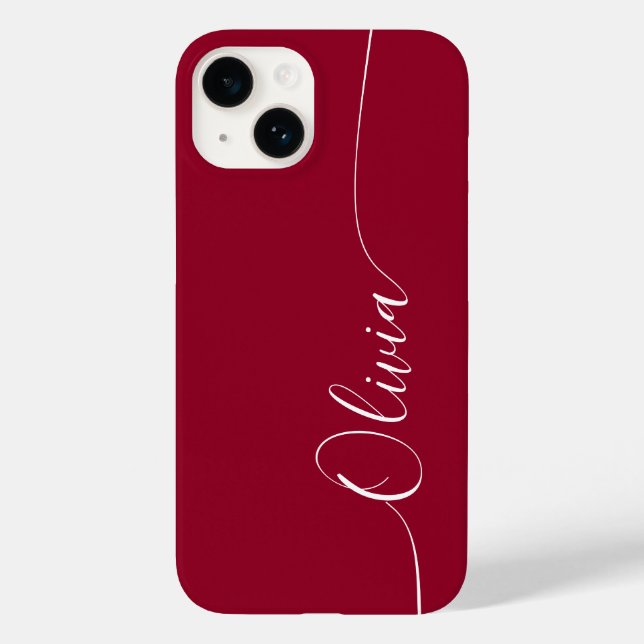Burgundy Red White Elegant Calligraphy Script Name Case-Mate iPhone Case (Back)