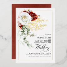 Burgundy Red & White Floral Boho Elegant Wedding