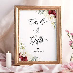 Burgundy Red White Floral Cards & Gifts Sign