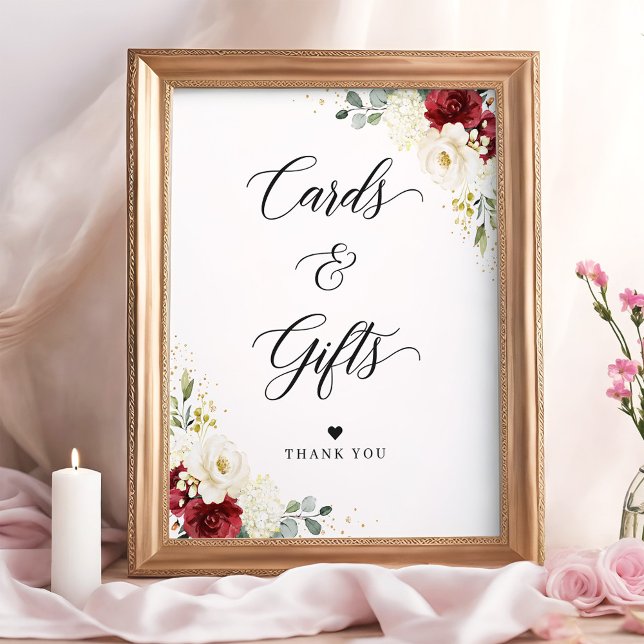 Burgundy Red White Floral Cards & Gifts Sign (Creator Uploaded)