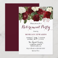 Burgundy Red White Floral Retirement Party Invite