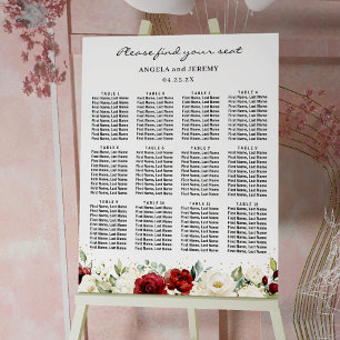 Burgundy Red White Floral Wedding Seating Chart