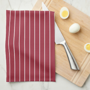 Burgundy Red White Pinstripe Pattern Tea Towel