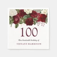 Burgundy Red White Rose 100th Birthday Party