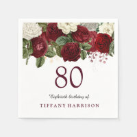 Burgundy Red White Rose 80th Birthday Party