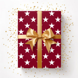 Burgundy Red White Stars Christmas  Wrapping Paper