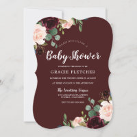 Burgundy Red Wine Blush Flowers Baby Shower