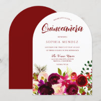 Burgundy Red Wine Boho Floral Quinceanera