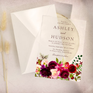 Burgundy Red Wine Boho Floral Wedding Acrylic Invitations