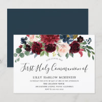 Burgundy Red Wine First Holy Communion Invitation