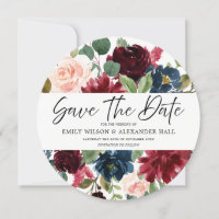 Burgundy Red Wine Floral Script Photo Wedding