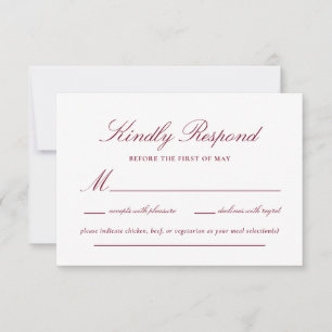 Burgundy Red Wine Lace Elegant Script Wedding RSVP Card