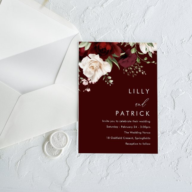 Burgundy Red Wine Modern Elegant Wedding Invitation (Creator Uploaded)