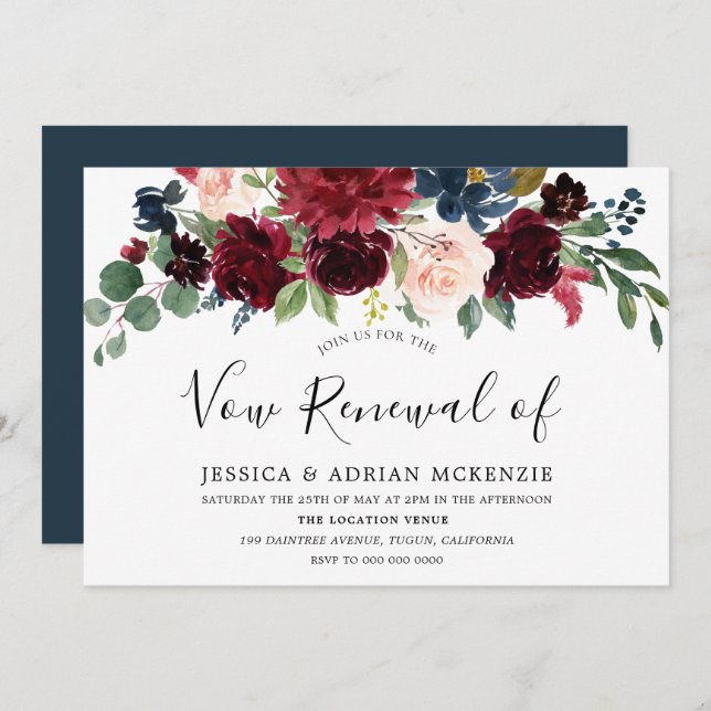 Burgundy Red Wine Modern Vow Renewal Invite (Front/Back)