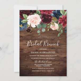 Burgundy Red Wine Rustic Wood Floral Bridal Shower Invitation