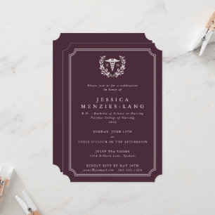 Burgundy Registered Nurse Caduceus+Laurel Wreath Invitation