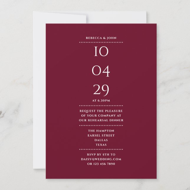 Burgundy Rehearsal Dinner Date Invitation (Front)