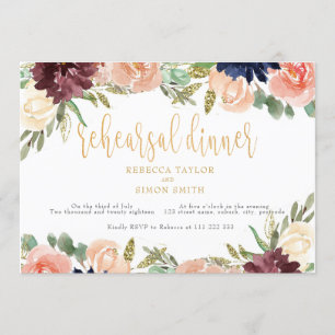 Burgundy Rehearsal Dinner Floral Landscape Invitation