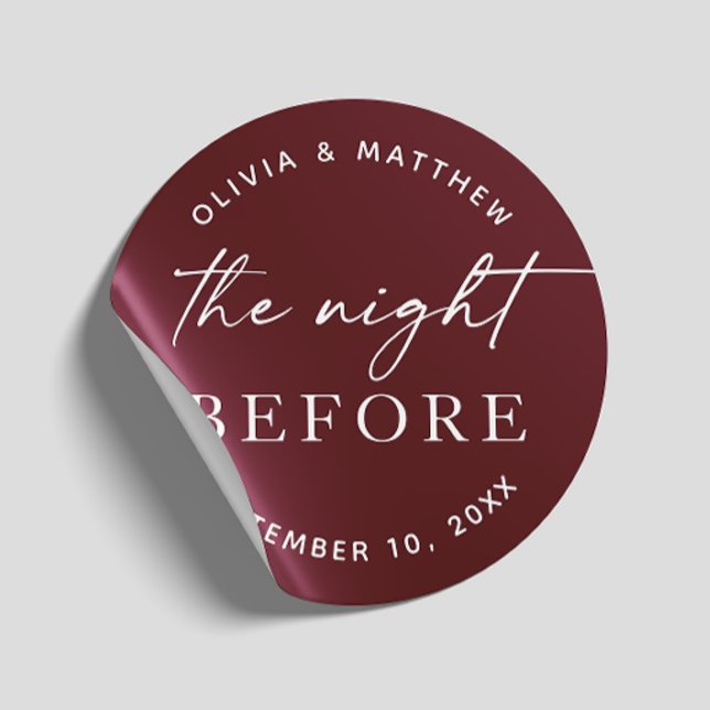 Burgundy Rehearsal Dinner | Night Before Fall Classic Round Sticker (Creator Uploaded)