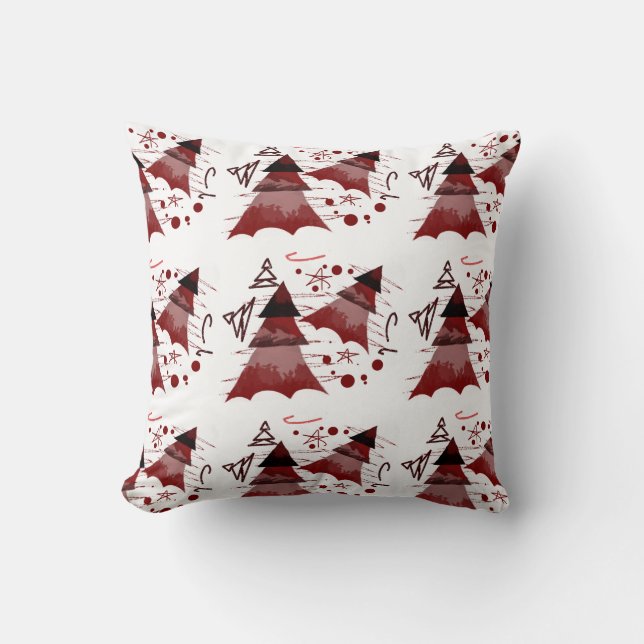 Burgundy Repeated Christmas Tree Pattern Cushion (Front)
