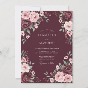 Burgundy Resplendent Rose Wedding Invitation