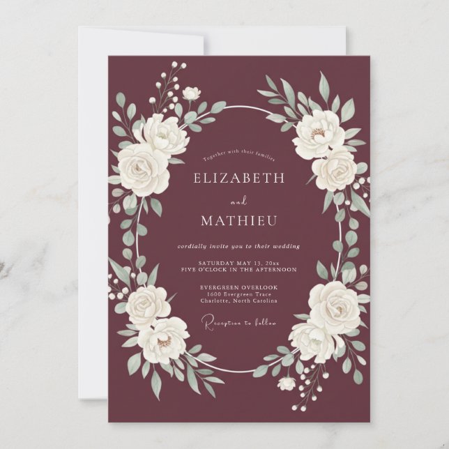 Burgundy Resplendent Winter Wedding Invitation (Front)