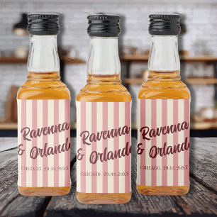 Burgundy Retro Blush Pink Stripes Wedding Liquor Bottle Label