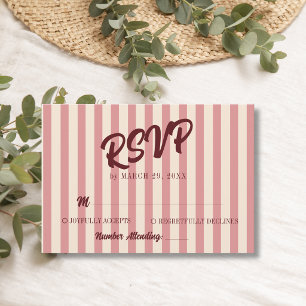 Burgundy Retro Blush Pink Stripes Wedding RSVP Card