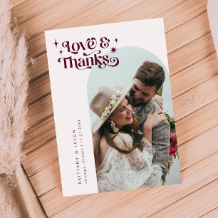 Burgundy Retro Love & Thanks White Arch Wedding Thank You Card