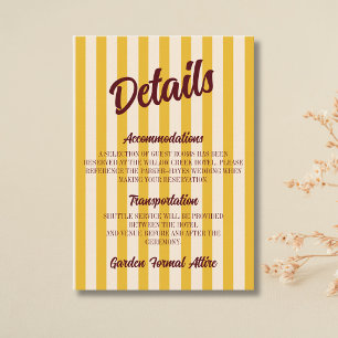 Burgundy Retro Muted Peach Stripe Wedding Details Enclosure Card