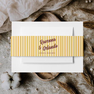 Burgundy Retro Muted Peach Stripe Wedding Invitation Belly Band