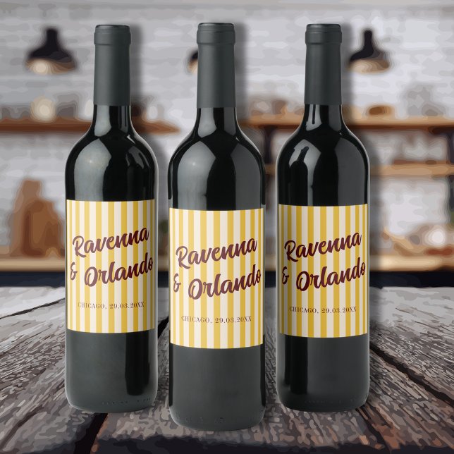 Burgundy Retro Muted Peach Stripe Wedding Wine Label (Creator Uploaded)