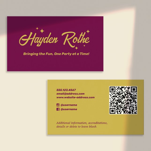 Burgundy Retro Typography  QR Code Business Card (Creator Uploaded)