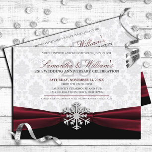 Burgundy Ribbon Anniversary Party Invitation