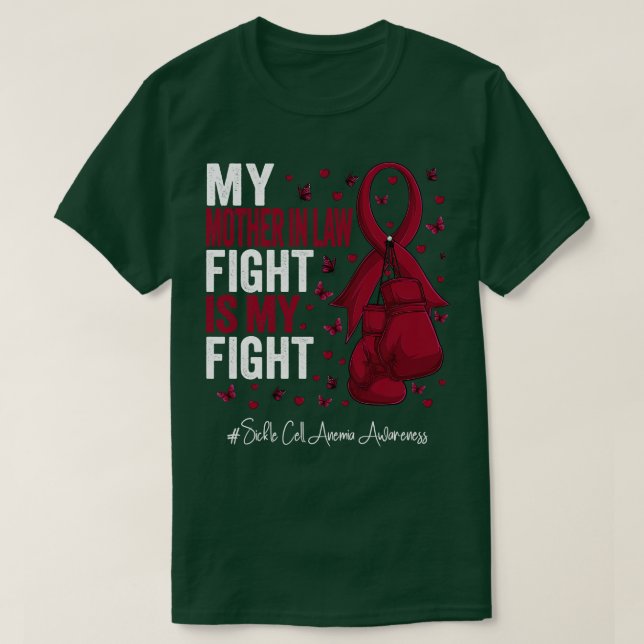 Burgundy Ribbon Mother in law Fighter Sickle Cell  T-Shirt (Design Front)