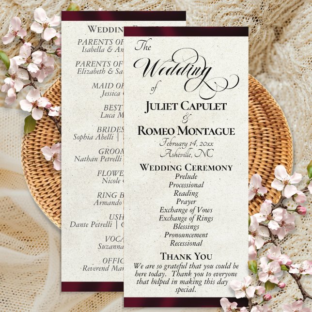 Burgundy Ribbon Wedding Program Programme (Creator Uploaded)