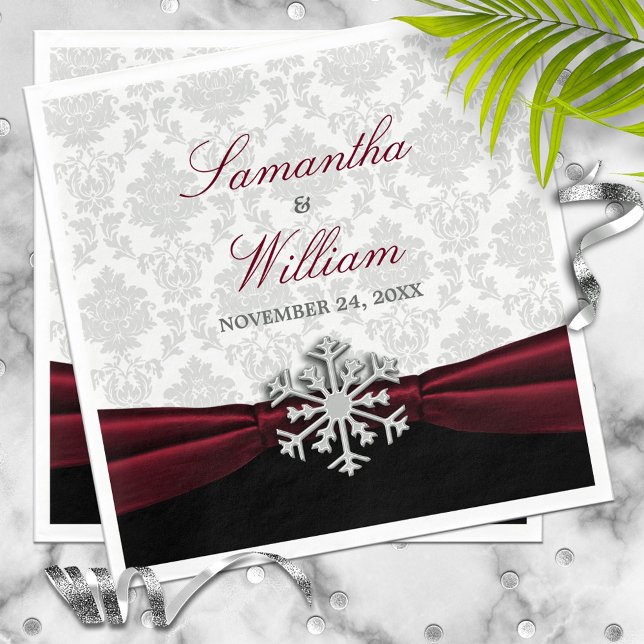 Burgundy Ribbon Winter Wedding Napkin (Creator Uploaded)