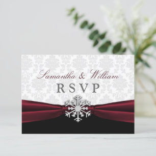 Burgundy Ribbon Winter Wedding RSVP Card