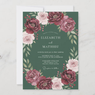Burgundy Rich Floral Wreath Wedding Invitation