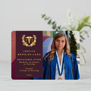 Burgundy RN Caduceus Graduation Photo Announcement
